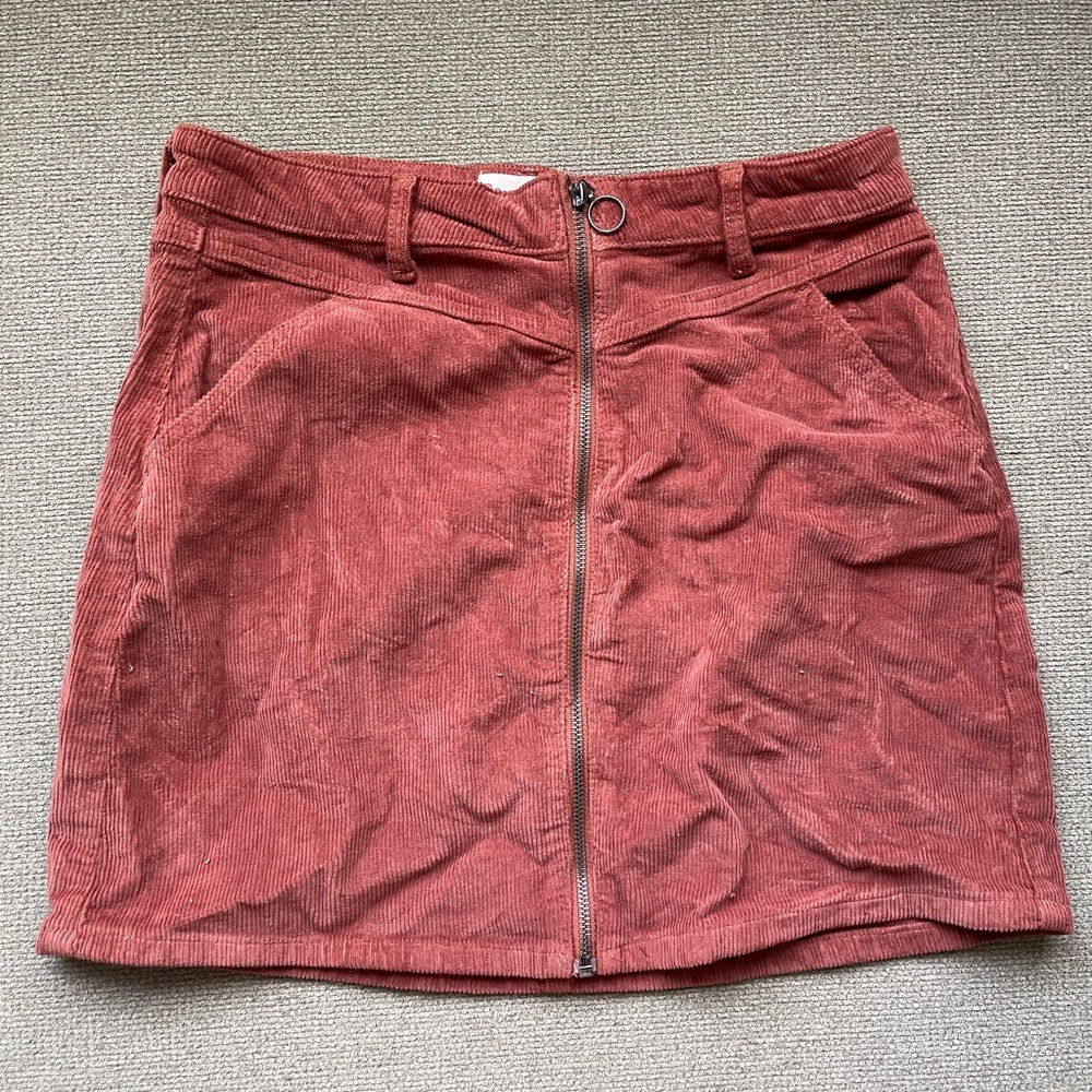 Corduroy Zipper Skirt - Rust